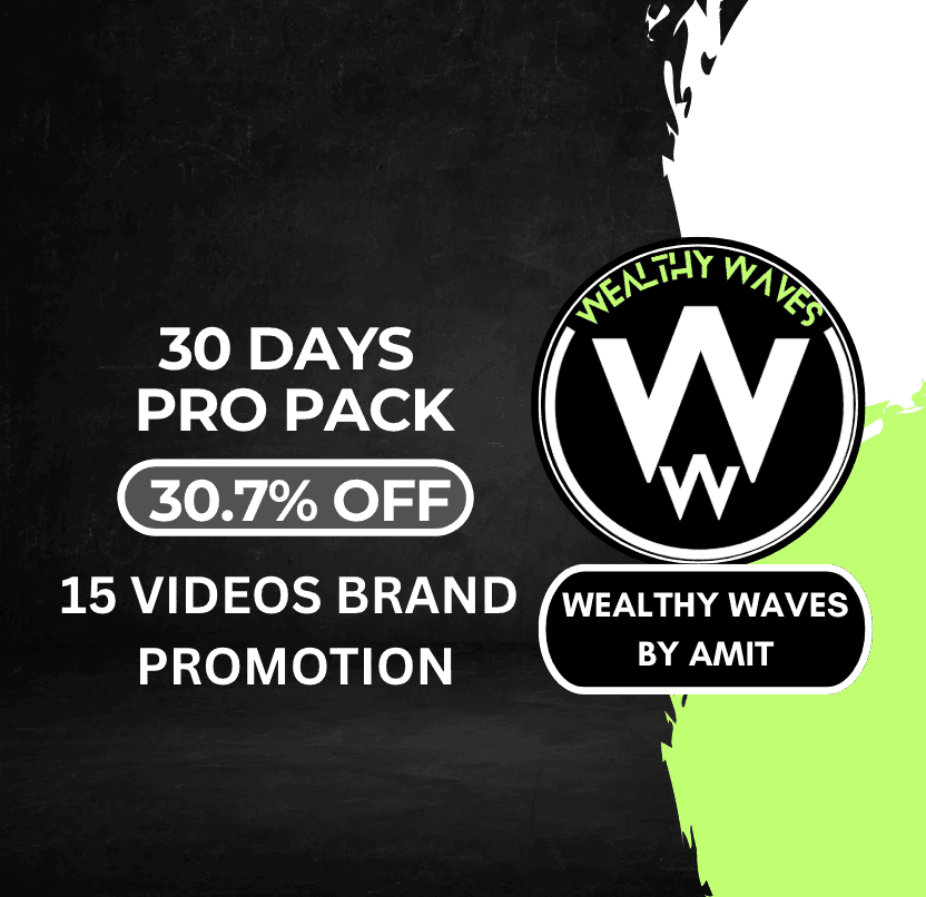Wealthy Waves by Amit 30-day pro pack with 15 video promotions and 30.7% discount in Hindi finance and crypto mix content