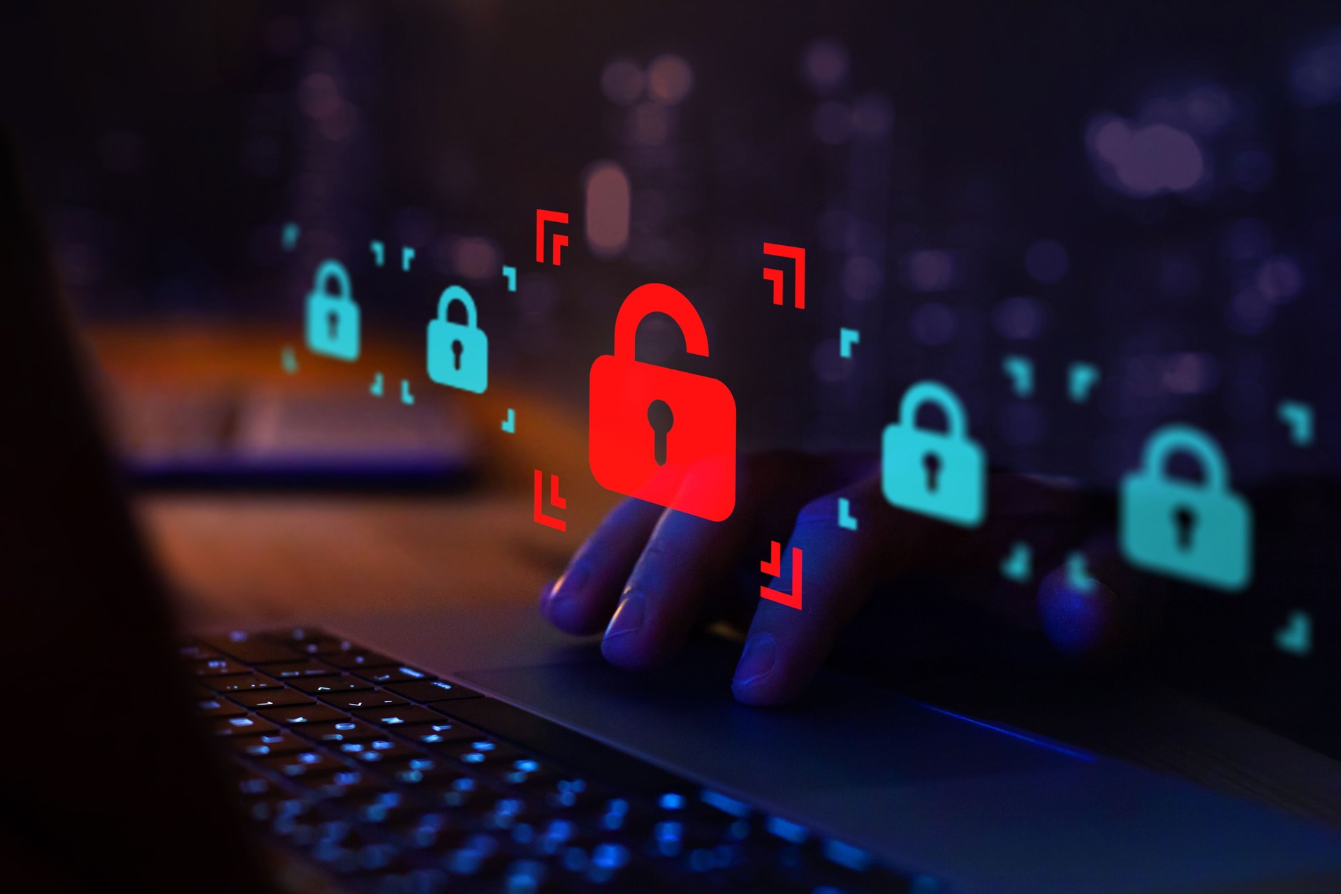 hacker attack or security breach, cyber crime concept, data protection